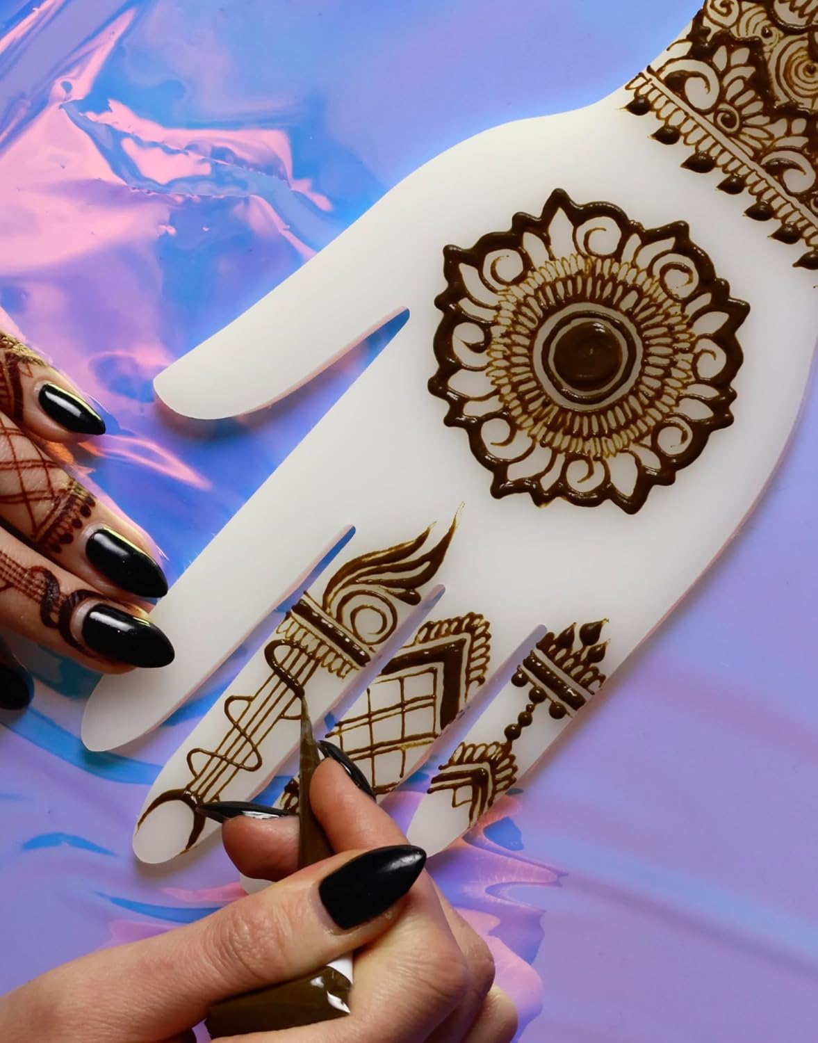 Henna Practice Hand Board | Reusable Acrylic Mehndi Practice Hand | White & Transparent Board for Beginners