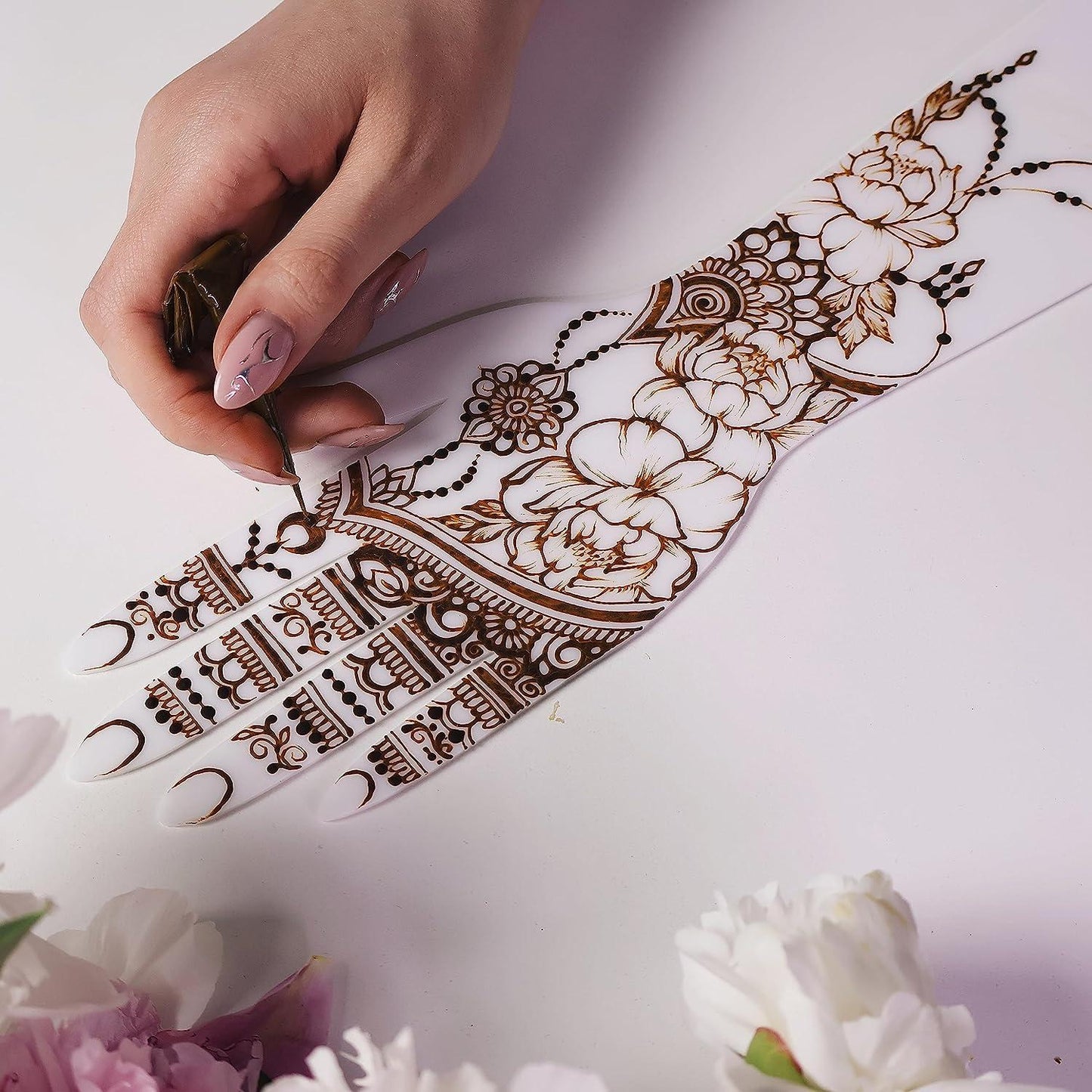 Henna Practice Hand Board | Reusable Acrylic Mehndi Practice Hand | White & Transparent Board for Beginners