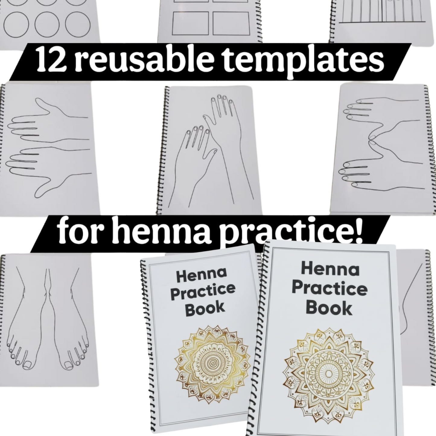 Henna Practice Kit – Reusable Hand and Foot Boards + Henna Design Book | Mehndi Beginner & Artist Training Set ( WHITE AND CLEAR ) Board