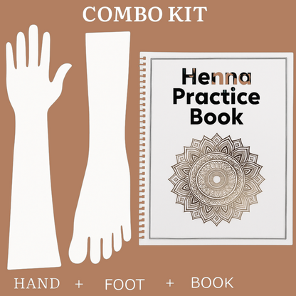 Henna Practice Kit – Reusable Hand and Foot Boards + Henna Design Book | Mehndi Beginner & Artist Training Set ( WHITE AND CLEAR ) Board
