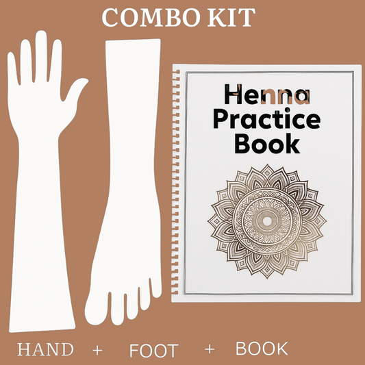 Henna Practice Kit – Reusable Hand and Foot Boards + Henna Design Book | Mehndi Beginner & Artist Training Set ( WHITE AND CLEAR ) Board