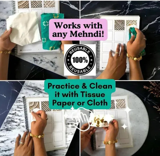 Henna Practice Kit – Reusable Hand and Foot Boards + Henna Design Book | Mehndi Beginner & Artist Training Set ( WHITE AND CLEAR ) Board